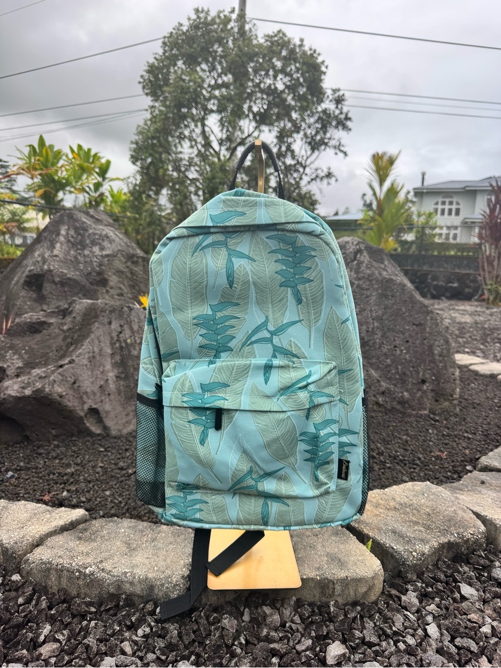 Kealawai Tropical Leaf Print Backpack Mint Green Travel School Book Bag NWOT